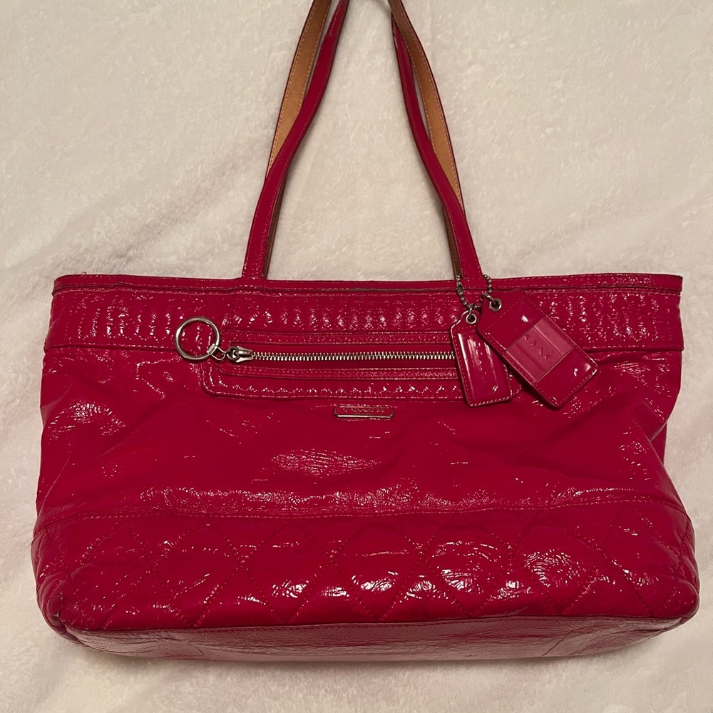 Red patent Coach tote